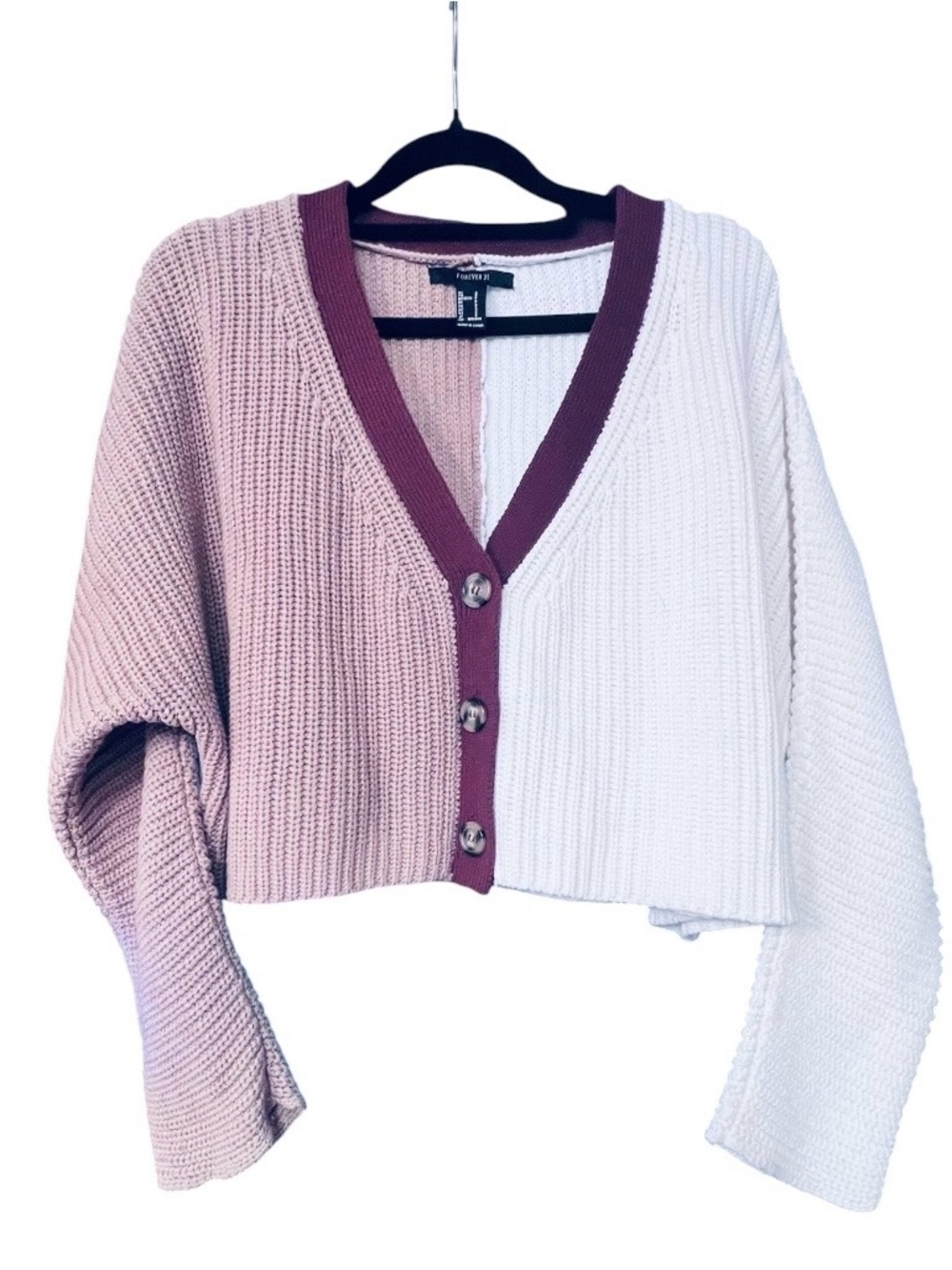 Forever 21 Oversized Cropped Colorblock Knit Cardigan Sweater Size Small